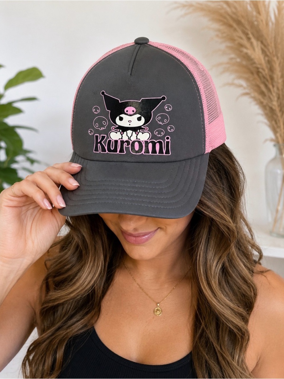 Pink and Gray Mesh Trucker Hat - Character Cap